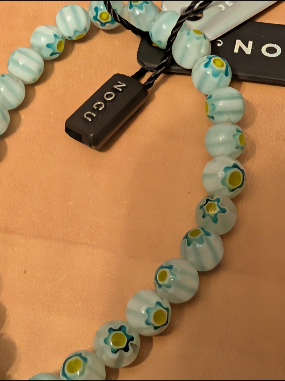 NOCU Aqua Floral Glass Bead Bracelet